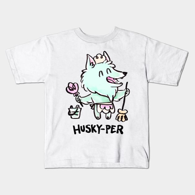 Husky-Per Kids T-Shirt by ginaromoart